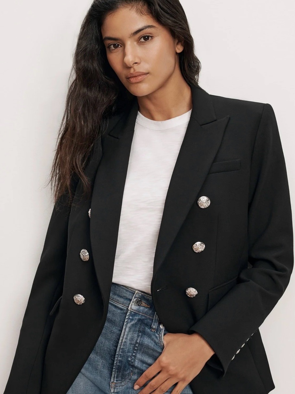 Veronica Beard Miller Dickey Jacket Black Flap-Pocket Double-Breasted Blazer